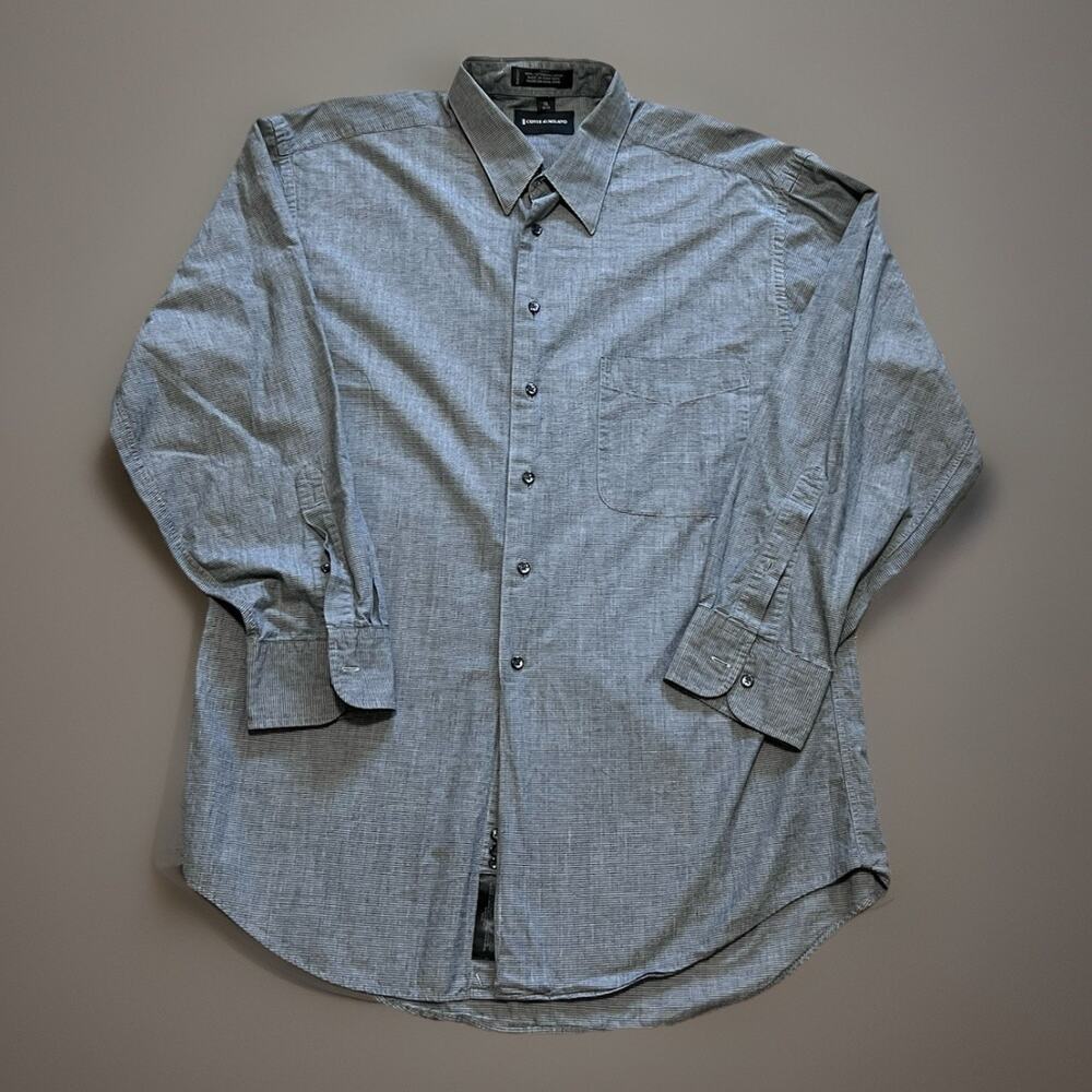 Conte di Milano Mens 16 Shirt Gray Button Long Sleeve 32/33 Cotton Micro Stripe
